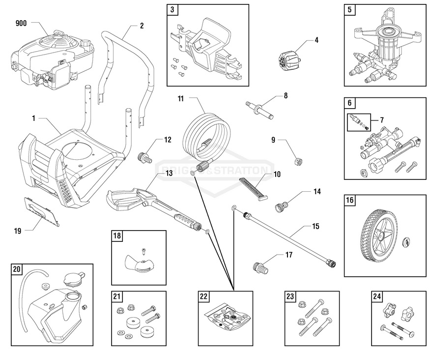 Briggs & Stratton pressure washer model 020603-01 replacement parts, pump breakdown, repair kits, owners manual and upgrade pump.